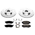 K112 Front Brake Disc and Pad Kit, Silver zinc-plated, Cross-drilled and Slotted, 5 Lugs, 319.5 mm, Carbon Fiber Ceramic, Z23 Evolution Sport Series
