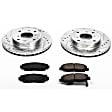 K1239 Front Brake Disc and Pad Kit, Cross-drilled and Slotted 4 Lugs 260 mm Carbon Fiber Ceramic Z23 Evolution Sport Series