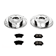 K1303 Rear Brake Disc and Pad Kit, Silver zinc-plated, Cross-drilled and Slotted, 5 Lugs, 267 mm, Carbon Fiber Ceramic, Z23 Evolution Sport Series