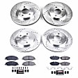 4-Wheel Set Power Stop&reg; K1383 Front and Rear Z23 Daily Carbon-Fiber Ceramic Brake Pad and Drilled & Slotted Rotor Kit