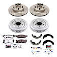 K15020DK-26 4-Wheel Set Front and Rear Brake Disc and Pad Kit, Cross-drilled and Slotted 5 Lugs 279 mm Carbon Fiber Ceramic Includes (1) Disc and Pad Kit and (1) Drum and Shoe Kit