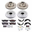 K15020DK 4-Wheel Set Front and Rear Brake Disc and Pad Kit, Cross-drilled and Slotted 5 Lugs 279 mm Carbon Fiber Ceramic Z23 Evolution Sport Series, Includes (1) Disc and Pad Kit and (1) Drum and Shoe Kit