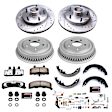 K15032DK-36 4-Wheel Set Front and Rear Brake Disc and Pad Kit, Cross-drilled and Slotted 5 Lugs 294.9 mm Carbon Fiber Ceramic RWD Z36 Extreme Truck And Tow, Includes (1) Disc and Pad Kit and (1) Drum and Shoe Kit