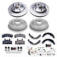 K15032DK 4-Wheel Set Front and Rear Brake Disc and Pad Kit, Cross-drilled and Slotted 5 Lugs 294.9 mm Carbon Fiber Ceramic RWD Includes (1) Disc and Pad Kit and (1) Drum and Shoe Kit