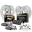 1984 GMC S15 Jimmy - 4-Wheel Set Front and Rear Brake Disc And Drum Kit, Cross-drilled and Slotted, 5 Lugs, 241.3 mm, RWD, Z36 Extreme Truck And Tow Includes (1) Brake Disc and Pad Kit and (1) Brake Drum and Shoe Kit