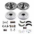 1984 GMC S15 Jimmy - 4-Wheel Set Front and Rear Brake Disc And Drum Kit, Cross-drilled and Slotted, 5 Lugs, 241.3 mm, RWD, Z36 Extreme Truck And Tow Includes (1) Brake Disc and Pad Kit and (1) Brake Drum and Shoe Kit