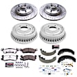 K15047DK-26 4-Wheel Set Front and Rear Brake Disc and Pad Kit, Cross-drilled and Slotted 5 Lugs 302 mm Carbon Fiber Ceramic RWD Includes (1) Disc and Pad Kit and (1) Drum and Shoe Kit