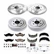 K15072DK 4-Wheel Set Front and Rear Brake Disc And Drum Kit, Cross-drilled and Slotted 6 Lugs 228.6 mm, Z23 Evolution Sport Series, Includes (1) Brake Disc and Pad Kit and (1) Brake Drum and Shoe Kit