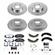 K15113DK-26 4-Wheel Set Front and Rear Brake Disc And Drum Kit, Cross-drilled and Slotted 5 Lugs 220 mm, Z26 Street Warrior Carbon-Fiber Ceramic Series, Includes (1) Disc and Pad Kit and (1) Drum and Shoe Kit