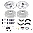 K15135DK-26 4-Wheel Set Front and Rear Brake Disc And Drum Kit, Cross-drilled and Slotted 4 Lugs 228.6 mm, Z26 Street Warrior Carbon-Fiber Ceramic Series, Includes (1) Disc and Pad Kit and (1) Drum and Shoe Kit