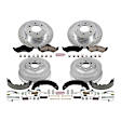 K15164DK 4-Wheel Set Front and Rear Brake Disc And Drum Kit, Cross-drilled and Slotted 6 Lugs 280.2 mm, Z23 Evolution Sport Series, Includes (1) Brake Disc and Pad Kit and (1) Brake Drum and Shoe Kit