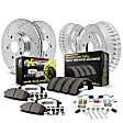 K15200DK-26 4-Wheel Set Front and Rear Brake Disc And Drum Kit, Cross-drilled and Slotted 5 Lugs 200 mm, Z26 Street Warrior Carbon-Fiber Ceramic Series, Includes (1) Disc and Pad Kit and (1) Drum and Shoe Kit