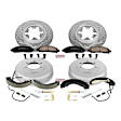 K15236DK 4-Wheel Set Front and Rear Brake Disc And Drum Kit, Cross-drilled and Slotted 6 Lugs 295 mm, Z23 Evolution Sport Series, Includes (1) Brake Disc and Pad Kit and (1) Brake Drum and Shoe Kit
