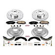 K15241DK 4-Wheel Set Front and Rear Brake Disc And Drum Kit, Cross-drilled and Slotted 5 Lugs 200 mm, Z23 Evolution Sport Series, Includes (1) Brake Disc and Pad Kit and (1) Brake Drum and Shoe Kit