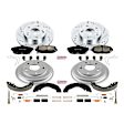 K15242DK 4-Wheel Set Front and Rear Brake Disc And Drum Kit, Cross-drilled and Slotted 5 Lugs 200 mm, Z23 Evolution Sport Series, Includes (1) Brake Disc and Pad Kit and (1) Brake Drum and Shoe Kit