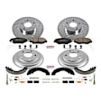 K15243DK 4-Wheel Set Front and Rear Brake Disc And Drum Kit, Cross-drilled and Slotted 5 Lugs 282 mm, Z23 Evolution Sport Series, Includes (1) Brake Disc and Pad Kit and (1) Brake Drum and Shoe Kit