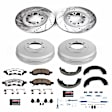 K15262DK-36 4-Wheel Set Front and Rear Brake Disc And Drum Kit, Cross-drilled and Slotted 6 Lugs 295 mm, Z36 Extreme Truck And Tow, Includes (1) Brake Disc and Pad Kit and (1) Brake Drum and Shoe Kit