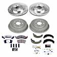 K15441DK-26 4-Wheel Set Front and Rear Brake Disc and Pad Kit, Cross-drilled and Slotted 5 Lugs 277.88 mm Carbon Fiber Ceramic Includes (1) Disc and Pad Kit and (1) Drum and Shoe Kit