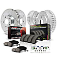 K15441DK 4-Wheel Set Front and Rear Brake Disc and Pad Kit, Cross-drilled and Slotted 5 Lugs 277.88 mm Carbon Fiber Ceramic Z23 Evolution Sport Series, Includes (1) Disc and Pad Kit and (1) Drum and Shoe Kit