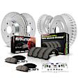 K15456DK 4-Wheel Set Front and Rear Brake Disc and Pad Kit, Cross-drilled and Slotted 5 Lugs 297.94 mm Carbon Fiber Ceramic RWD Includes (1) Disc and Pad Kit and (1) Drum and Shoe Kit