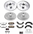 K15467DK-26 4-Wheel Set Front and Rear Brake Disc and Pad Kit, Cross-drilled and Slotted 5 Lugs 293.88 mm Carbon Fiber Ceramic Includes (1) Disc and Pad Kit and (1) Drum and Shoe Kit