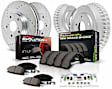K15467DK 4-Wheel Set Front and Rear Brake Disc and Pad Kit, Cross-drilled and Slotted 5 Lugs 293.88 mm Carbon Fiber Ceramic Z23 Evolution Sport Series, Includes (1) Disc and Pad Kit and (1) Drum and Shoe Kit