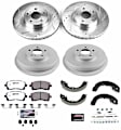 K15468DK-26 4-Wheel Set Front and Rear Brake Disc and Pad Kit, Cross-drilled and Slotted 5 Lugs 277.11 mm Carbon Fiber Ceramic Includes (1) Disc and Pad Kit and (1) Drum and Shoe Kit