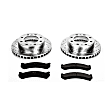 K2020 Front Brake Disc and Pad Kit, Silver zinc-plated, Cross-drilled and Slotted, 8 Lugs, 324 mm, Carbon Fiber Ceramic, Z23 Evolution Sport Series