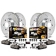 4-Wheel Set Power Stop&reg; K2832-36 Front and Rear Z36 Truck Carbon-Fiber Ceramic Brake Pad and Drilled & Slotted Rotor Kit