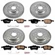 4-Wheel Set Power Stop&reg; K4051 Front and Rear Z23 Daily Carbon-Fiber Ceramic Brake Pad and Drilled & Slotted Rotor Kit