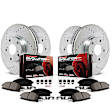 4-Wheel Set Power Stop&reg; K4449 Front and Rear Z23 Daily Carbon-Fiber Ceramic Brake Pad and Drilled & Slotted Rotor Kit
