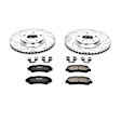2013 Nissan Rogue - Front Brake Disc and Pad Kit, Silver zinc-plated, Cross-drilled and Slotted, 5 Lugs, 296 mm, Carbon Fiber Ceramic, 2.5L 4Cyl, Z23 Evolution Sport Series