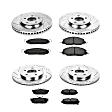 2014 Ford Mustang - Front and Rear Brake Disc and Pad Kit, Silver zinc-plated, Cross-drilled and Slotted, 5 Lugs, 300 mm, Carbon Fiber Ceramic, 2 Piston Front Calipers, 3.7L 6Cyl, Z23 Evolution Sport Series