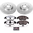 K6140-26 Front Brake Disc and Pad Kit, Silver zinc-plated, Cross-drilled and Slotted, 5 Lugs, 345 mm, Carbon Fiber Ceramic, Z26 Street Warrior Carbon-Fiber Ceramic Series