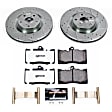 K6355-26 Front Brake Disc and Pad Kit, Silver zinc-plated, Cross-drilled and Slotted, 5 Lugs, 334 mm, Carbon Fiber Ceramic, Z26 Street Warrior Carbon-Fiber Ceramic Series