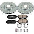 K7083 Front Brake Disc and Pad Kit, Silver zinc-plated, Cross-drilled and Slotted, 5 Lugs, 320 mm, Carbon Fiber Ceramic, Z23 Evolution Sport Series