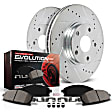 K7400 Front Brake Disc and Pad Kit, Silver zinc-plated, Cross-drilled and Slotted, 5 Lugs, 300 mm, Carbon Fiber Ceramic, Z23 Evolution Sport Series