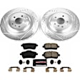 K7438 Rear Brake Disc and Pad Kit, Silver zinc-plated, Cross-drilled and Slotted, 5 Lugs, 330 mm, Carbon Fiber Ceramic, Z23 Evolution Sport Series