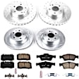 K7764 4-Wheel Set Front and Rear Brake Disc and Pad Kit, Cross-drilled and Slotted, 5 Lugs, Carbon Fiber Ceramic, For Models with OE Drilled Front Rotors and Vented Rear Rotors, Z23 Evolution Sport