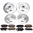 K8010 4-Wheel Set Front and Rear Brake Disc and Pad Kit, Cross-drilled and Slotted, 5 Lugs, Carbon Fiber Ceramic, For Models with Electronic Parking Brake, Z23 Evolution Sport Series