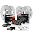 K8514 Front and Rear Brake Disc and Pad Kit, Silver zinc-plated, Cross-drilled and Slotted, 5 Lugs, Carbon Fiber Ceramic, Z23 Evolution Sport Series
