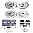 K8514 Front and Rear Brake Disc and Pad Kit, Silver zinc-plated, Cross-drilled and Slotted, 5 Lugs, Carbon Fiber Ceramic, Z23 Evolution Sport Series