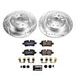 K8676 Rear Brake Disc and Pad Kit, Cross-drilled and Slotted, 5 Lugs, 288.2 mm, Carbon Fiber Ceramic, Z23 Evolution Sport Series