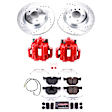 KC045 2-Wheel Set Rear Brake Kit With Calipers, Cross-drilled and Slotted 5 Lugs 336 mm Red Powdercoat Caliper, Carbon Fiber Ceramic, Includes (1) Disc and Pad Kit and (1) Caliper