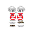 KC098-26 2-Wheel Set Rear Brake Kit With Calipers, Cross-drilled and Slotted 5 Lugs 291.3 mm Red Powdercoat Caliper, Carbon Fiber Ceramic, Includes (1) Disc and Pad Kit and (1) Caliper