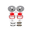 KC1043-26 2-Wheel Set Front Brake Kit With Calipers, Cross-drilled and Slotted 5 Lugs 282 mm Red Powdercoat Caliper, Carbon Fiber Ceramic, Includes (1) Disc and Pad Kit and (1) Caliper