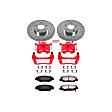 KC1043A-36 2-Wheel Set Front Brake Kit With Calipers, Cross-drilled and Slotted 5 Lugs 282 mm Red Powdercoat Caliper, Carbon Fiber Ceramic, Includes (1) Disc and Pad Kit and (1) Caliper