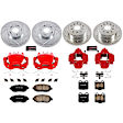 KC1079 2-Wheel Set Front and Rear Brake Kit With Calipers, Cross-drilled and Slotted 5 Lugs 296 mm Red Powdercoat Caliper, Carbon Fiber Ceramic, Includes (2) Disc and Pad Kit and (2) Caliper