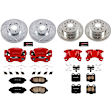 KC1079A 2-Wheel Set Front and Rear Brake Kit With Calipers, Cross-drilled and Slotted 5 Lugs 296 mm Red Powdercoat Caliper, Carbon Fiber Ceramic, Includes (2) Disc and Pad Kit and (2) Caliper