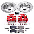 KC1092 2-Wheel Set Front Brake Kit With Calipers, Cross-drilled and Slotted 4 Lugs 256 mm Red Powdercoat Caliper, Carbon Fiber Ceramic, Includes (1) Disc and Pad Kit and (1) Caliper